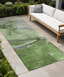 Homeroots 8' Runner Olive Green Abstract Washable Non Skid Indoor Outdoor Runner Rug Olive Polyester 560583