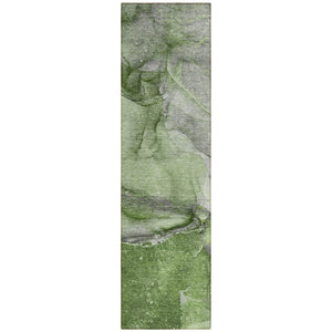 Homeroots 8' Runner Olive Green Abstract Washable Non Skid Indoor Outdoor Runner Rug Olive Polyester 560583