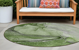 Homeroots 8' Round Olive Green Round Abstract Washable Non Skid Indoor Outdoor Area Rug Olive Polyester 560587