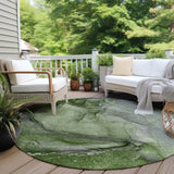 Homeroots 8' Round Olive Green Round Abstract Washable Non Skid Indoor Outdoor Area Rug Olive Polyester 560587