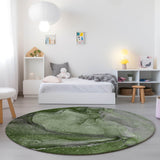 Homeroots 8' Round Olive Green Round Abstract Washable Non Skid Indoor Outdoor Area Rug Olive Polyester 560587