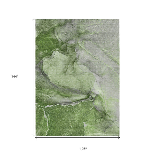 Homeroots 9' X 12' Olive Green Abstract Washable Non Skid Indoor Outdoor Area Rug Olive Polyester 560589