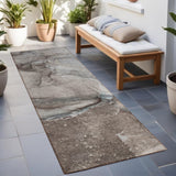 Homeroots 2' X 8' Taupe Abstract Washable Indoor Outdoor Runner Rug Taupe Polyester 560592