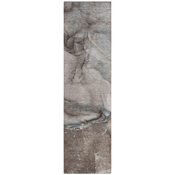 Homeroots 2' X 8' Taupe Abstract Washable Indoor Outdoor Runner Rug Taupe Polyester 560592