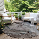 Homeroots 8' Round Taupe Round Abstract Washable Non Skid Indoor Outdoor Area Rug Taupe Polyester 560596