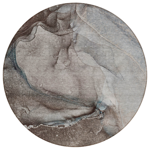 Homeroots 8' Round Taupe Round Abstract Washable Non Skid Indoor Outdoor Area Rug Taupe Polyester 560596