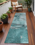 Homeroots 2' X 8' Teal Abstract Washable Indoor Outdoor Runner Rug Teal Polyester 560601