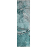 Homeroots 2' X 8' Teal Abstract Washable Indoor Outdoor Runner Rug Teal Polyester 560601