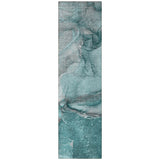 Homeroots 2' X 8' Teal Abstract Washable Indoor Outdoor Runner Rug Teal Polyester 560601