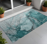 Homeroots 3' X 5' Teal Abstract Washable Non Skid Indoor Outdoor Area Rug Teal Polyester 560603