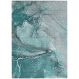 Homeroots 3' X 5' Teal Abstract Washable Non Skid Indoor Outdoor Area Rug Teal Polyester 560603