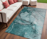 Homeroots 5' X 8' Teal Abstract Washable Non Skid Indoor Outdoor Area Rug Teal Polyester 560604