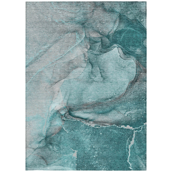 Homeroots 10' X 14' Teal Abstract Washable Non Skid Indoor Outdoor Area Rug Teal Polyester 560608