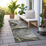 Homeroots 8' Runner Gray And Gold Abstract Washable Non Skid Indoor Outdoor Runner Rug Gold Polyester 560610