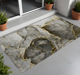 Homeroots 3' X 5' Gray And Gold Abstract Washable Non Skid Indoor Outdoor Area Rug Gold Polyester 560612