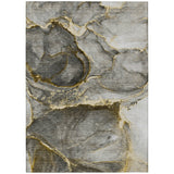 Homeroots 3' X 5' Gray And Gold Abstract Washable Non Skid Indoor Outdoor Area Rug Gold Polyester 560612