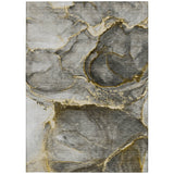 Homeroots 3' X 5' Gray And Gold Abstract Washable Non Skid Indoor Outdoor Area Rug Gold Polyester 560612