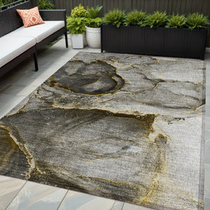 HomeRoots 5' Modern Gray and Gold Abstract Area Rug - Washable, Non-Skid, UV Resistant for Indoor/Outdoor Use 5' X 8' 560613