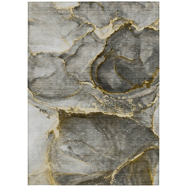 HomeRoots 5' Modern Gray and Gold Abstract Area Rug - Washable, Non-Skid, UV Resistant for Indoor/Outdoor Use 5' X 8' 560613