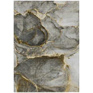 HomeRoots 5' Modern Gray and Gold Abstract Area Rug - Washable, Non-Skid, UV Resistant for Indoor/Outdoor Use 9' X 12' 560616