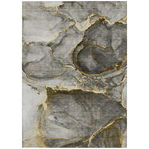 Homeroots 10' X 14' Gray And Gold Abstract Washable Non Skid Indoor Outdoor Area Rug Gold Polyester 560617