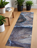 Homeroots 8' Runner Navy Blue Abstract Washable Non Skid Indoor Outdoor Runner Rug Navy Polyester 560619