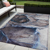 Homeroots 5' X 8' Navy Blue Abstract Washable Non Skid Indoor Outdoor Area Rug Navy Polyester 560622