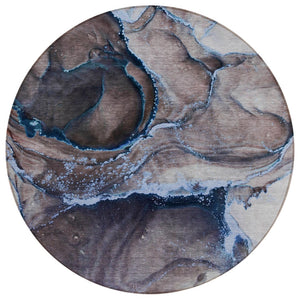 HomeRoots 5' Modern Gray and Gold Abstract Area Rug - Washable, Non-Skid, UV Resistant for Indoor/Outdoor Use 8' Round 560623