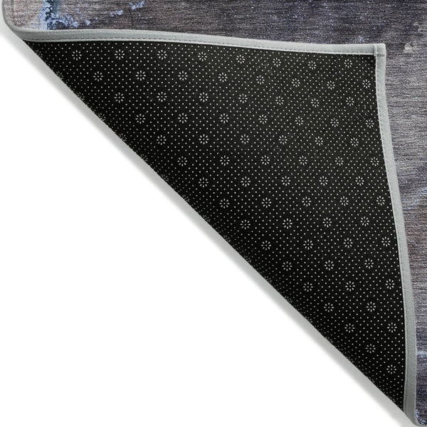 HomeRoots 5' Modern Gray and Gold Abstract Area Rug - Washable, Non-Skid, UV Resistant for Indoor/Outdoor Use 8' Round 560623