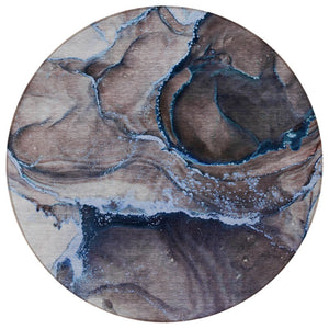 HomeRoots 5' Modern Gray and Gold Abstract Area Rug - Washable, Non-Skid, UV Resistant for Indoor/Outdoor Use 8' Round 560623