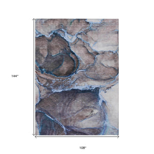 Homeroots 9' X 12' Navy Blue Abstract Washable Non Skid Indoor Outdoor Area Rug Navy Polyester 560625