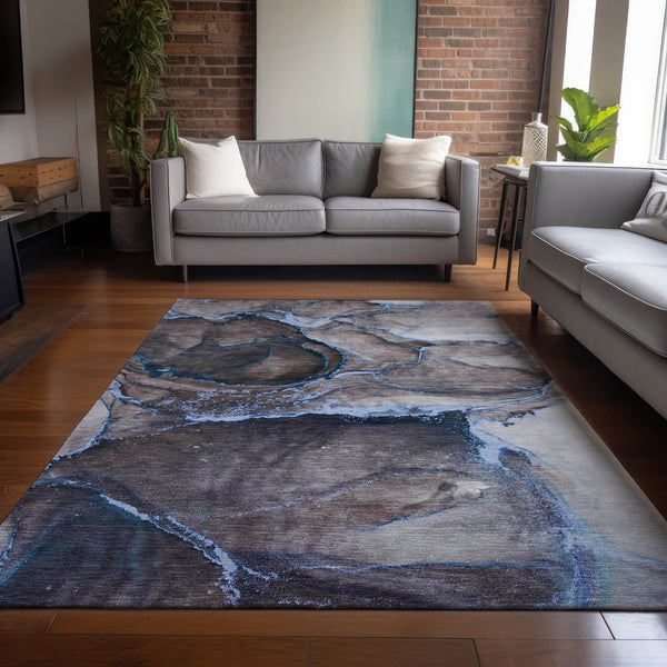 Homeroots 10' X 14' Navy Blue Abstract Washable Non Skid Indoor Outdoor Area Rug Navy Polyester 560626