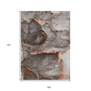 Homeroots 9' X 12' Peach Abstract Washable Indoor Outdoor Area Rug Peach Polyester 560634