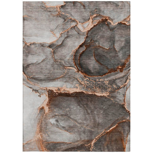 HomeRoots 5' Modern Gray and Gold Abstract Area Rug - Washable, Non-Skid, UV Resistant for Indoor/Outdoor Use 10' X 14' 560635