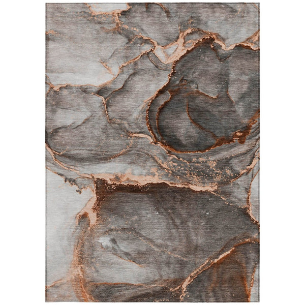 HomeRoots 5' Modern Gray and Gold Abstract Area Rug - Washable, Non-Skid, UV Resistant for Indoor/Outdoor Use 10' X 14' 560635