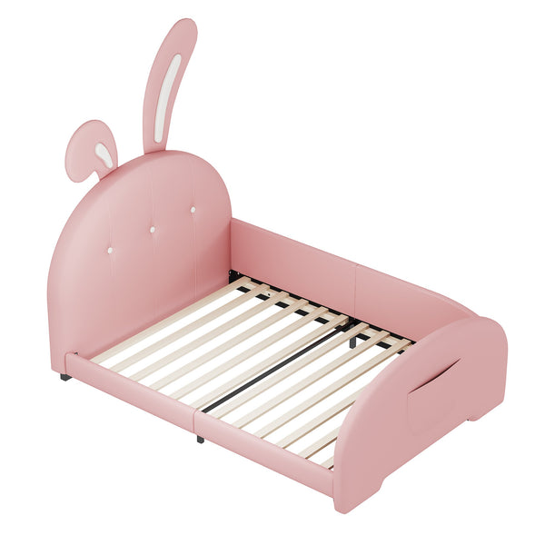 English Elm Twin Rabbit-Shape Upholstered Princess Bed with Headboard & Footboard, Sturdy Slat Platform, Durable MDF Frame Pink 42.91 L x 34.65 W x 6.5 H N733P198764H