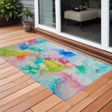 Homeroots 3' X 5' Blue Abstract Washable Non Skid Indoor Outdoor Area Rug Blue Polyester 560639