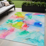 Homeroots 5' X 8' Blue Pink And Green Abstract Washable Indoor Outdoor Area Rug Blue Polyester 560640