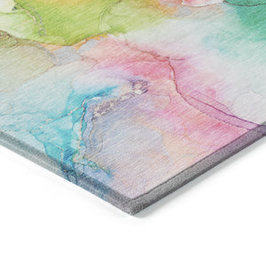 Homeroots 5' X 8' Blue Pink And Green Abstract Washable Indoor Outdoor Area Rug Blue Polyester 560640