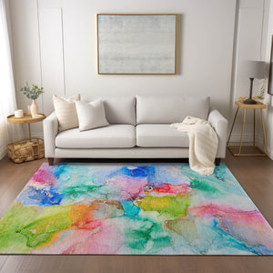 HomeRoots 5' Vibrant Abstract Area Rug in Blue, Pink, and Green - Washable, Durable, Perfect for Indoor & Outdoor 5' X 8' 560640