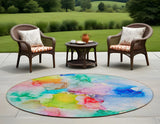 Homeroots 8' X 8' Blue Pink And Green Round Abstract Washable Indoor Outdoor Area Rug Blue Polyester 560641