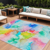 Homeroots 8' X 10' Blue Pink And Green Abstract Washable Indoor Outdoor Area Rug Blue Polyester 560642