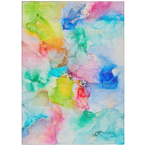 HomeRoots 5' Vibrant Abstract Area Rug in Blue, Pink, and Green - Washable, Durable, Perfect for Indoor & Outdoor 8' X 10' 560642