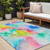 Homeroots 9' X 12' Blue Pink And Green Abstract Washable Indoor Outdoor Area Rug Blue Polyester 560643