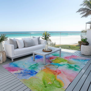 HomeRoots 5' Vibrant Abstract Area Rug in Blue, Pink, and Green - Washable, Durable, Perfect for Indoor & Outdoor 10' X 14' 560644