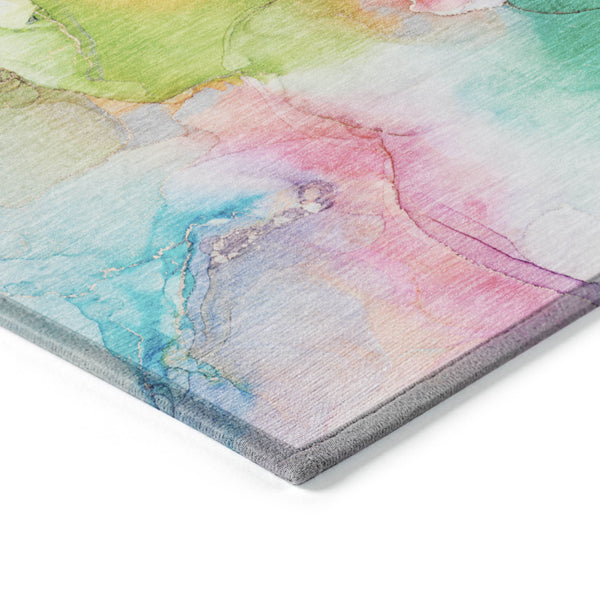 Homeroots 10' X 14' Blue Pink And Green Abstract Washable Indoor Outdoor Area Rug Blue Polyester 560644