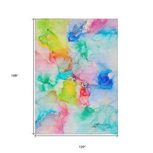 HomeRoots 5' Vibrant Abstract Area Rug in Blue, Pink, and Green - Washable, Durable, Perfect for Indoor & Outdoor 10' X 14' 560644