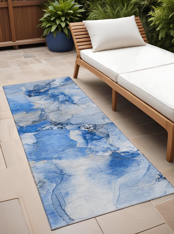Homeroots 2' X 8' Abstract Washable Indoor Outdoor Runner Rug - Stylish, Stain Resistant Addition For Any Space Navy Polyester 560646