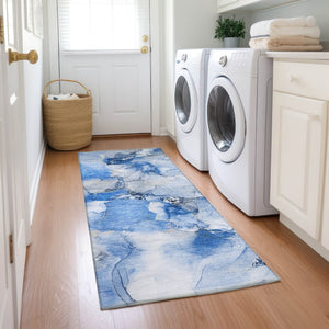 Homeroots 2' X 8' Abstract Washable Indoor Outdoor Runner Rug - Stylish, Stain Resistant Addition For Any Space Navy Polyester 560646