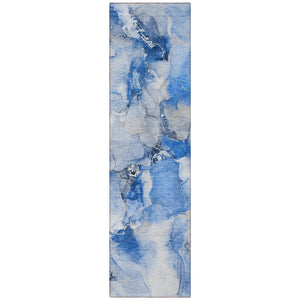 Homeroots 2' X 8' Abstract Washable Indoor Outdoor Runner Rug - Stylish, Stain Resistant Addition For Any Space Navy Polyester 560646